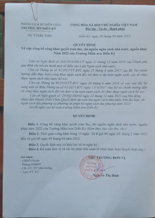 Quyết định công bố công khai quyết toán tài chính năm học 2022-2023