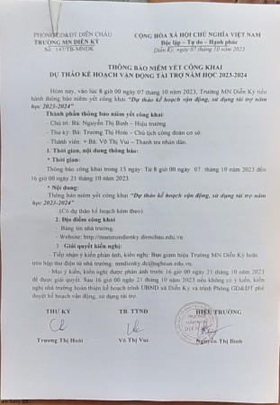 Thong bao niem yet cong khai du thao ke hoach VDTT nam hoc 23 24