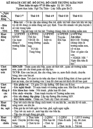 KẾ HOẠCH GIÁO DỤC TUẦN 4 TỪ NGÀY 07  ĐÉN 11 THÁNG 10