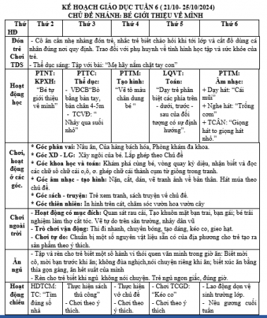 kế hoạch tuần 6 ( Bản thân)