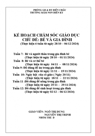 Kế hoạch giáo dục chủ đề Bé và gia đình . Trẻ D