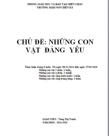 Kế hoạch chăm sóc giáo dục chủ đề: Những con vật đáng yêu từ ngày 09/12/2024 đến 17/01/2025. Trẻ A