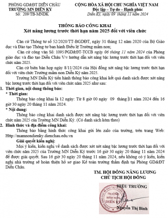 CÔNG KHAI XÉT NÂNG LƯƠNG TRƯỚC THỜI HẠN NĂM 2025