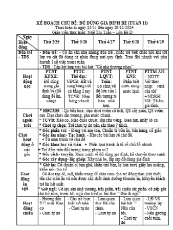 khgdcđ nhánh đồ dùng gia đình bé, tuần 11