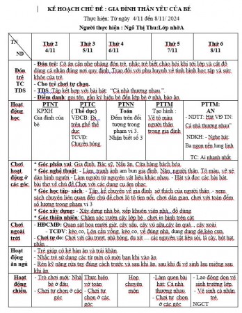 Kế hoạch tuần 8 chủ đề gia đình Nhỡ A (4/11- 8/11)