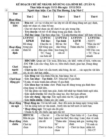 Kế hoạch tuần 9 chủ đề Gia đình Nhỡ C (11/11- 15/11)