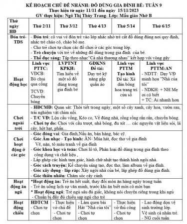 Kế hoạch tuần 9 chủ đề Gia đình Nhỡ B (11/11- 15/11)