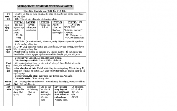 Kế hoạch tuần 12 chủ đê nghành nghề nhỡ H linh