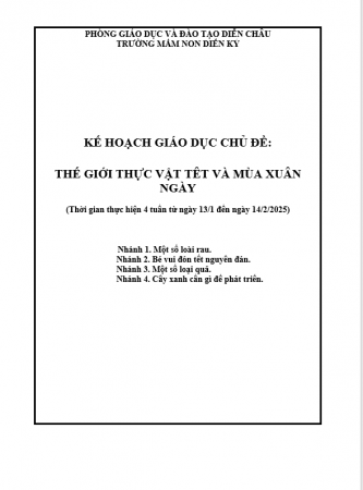 KẾ HOẠCH VSDD VÀ MỤC TIÊU CHỦ ĐỀ THỰC VẬT