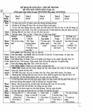 kh tuần 13 NN  bé e