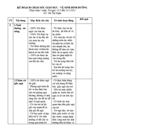 KẾ HOẠCH CHĂM SÓC GIÁO DỤC VỆ SINH NGÂN 13 1 21 2 25