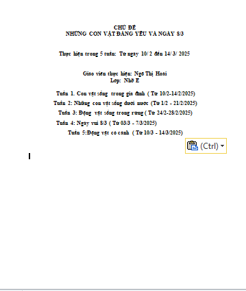 Kế hoạch CSGD MTGD chủ điểm động vật  hoài 4E