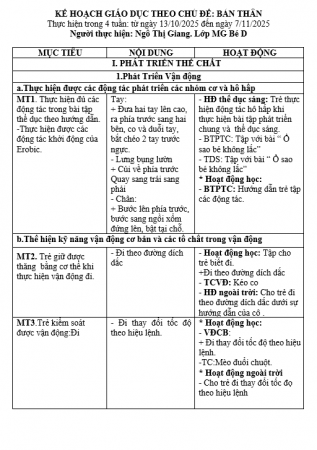 KHVSDD và KHGDCĐ  Bản thân 2025 ,Bé D