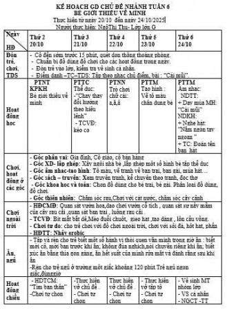 KẾ HOẠCH TUẦN 6 CHỦ ĐIỂM BẢN THÂN . LỚP LỚN G . CÔ THU