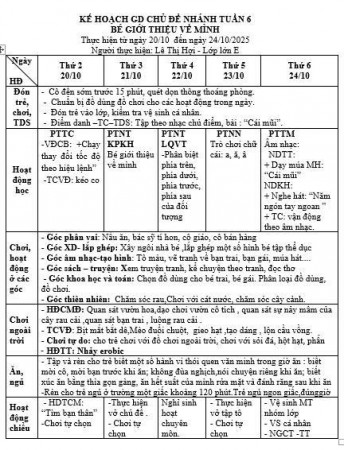 Kế hoạch tuần 6 chủ điểm bản thân , lớp lớn E . Hợi