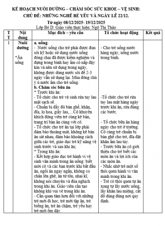 KHVSDD VÀ KHGDCĐ NGHỀ NGHIỆP ,BÉ D ,Từ 08 tháng 12 đến 02 tháng 1 năm 2026