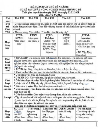 KẾ HOẠCH TUẦN 13 CHỦ ĐIỂM NGÀNH NGHỀ LỚP LỚN E . HỢI