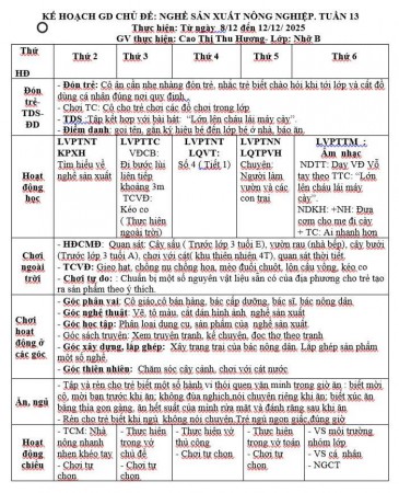 Kế hoạch tuần 13 chủ đề Nghề nghiệp Nhỡ B (8/12-12/12)