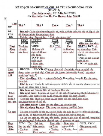 Kế hoạch tuần 15 chủ đề Nghề nghiệp Nhỡ B (22/12-26/12)