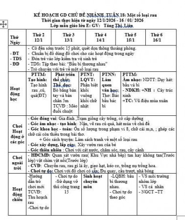 kế hoạch tuần 18 chủ điểm thực vật Lớp lớn E . Tăng liên