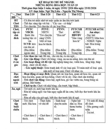 KẾ HOẠCH TUẦN 19, TRẺ E