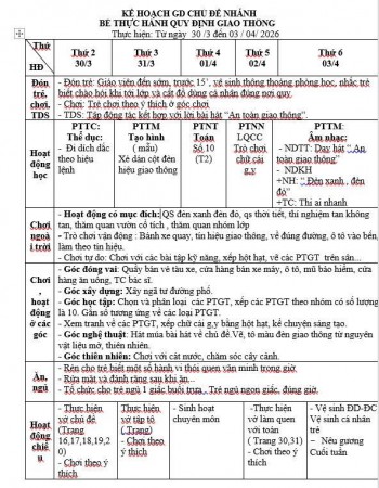 Kế hoạch tuần 28 chủ đề Phương tiện và quy định giao thông lớp Lớn D (30/3-03/4/2026)