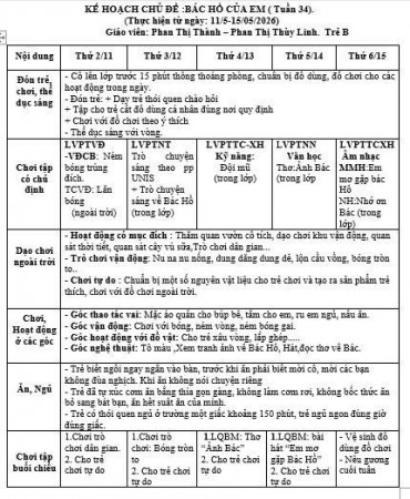 KHT 34 cđ Bác Hồ của em. Từ ngày 11-15/5/2026. Trẻ B