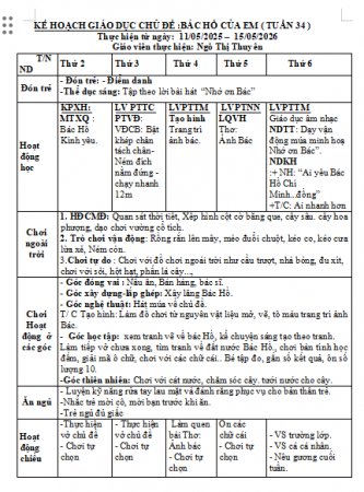 KH Tuần 34 chỉ đề Quê hương- ĐN- Bác Hồ (11/5- 15/5) Lớn A