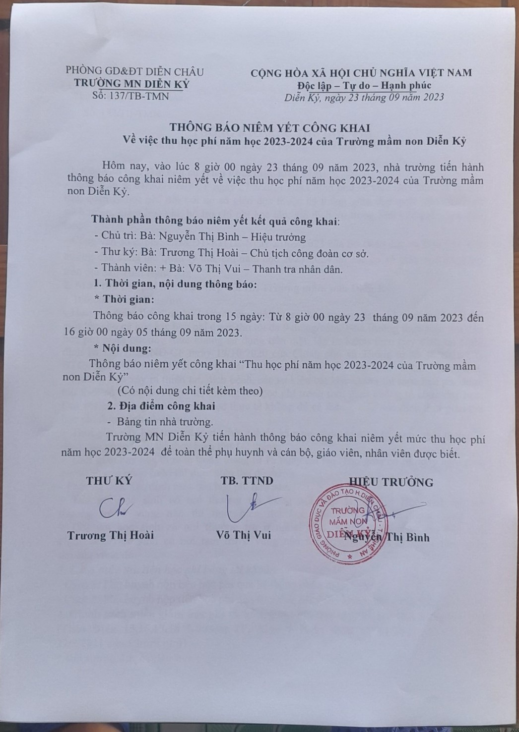 Thông báo niêm yết công khai