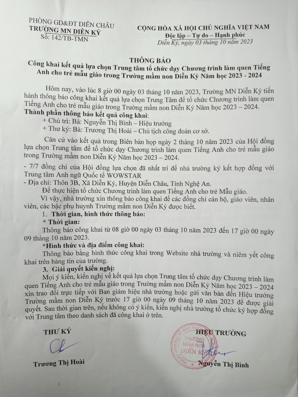 Cong khai ket qua lua chon TT LQTA