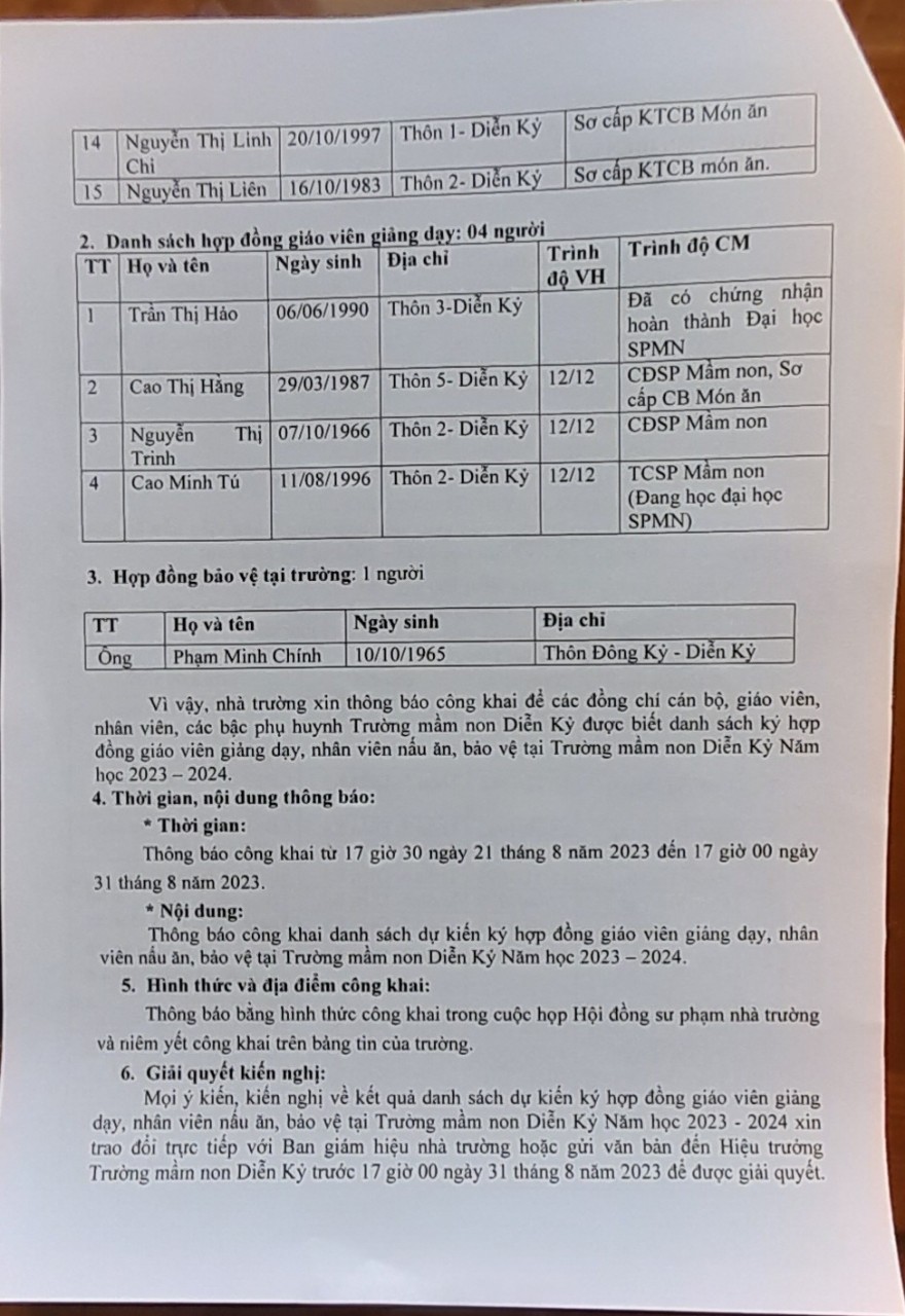 Ket qua xet duyet nhan vien nau an 2