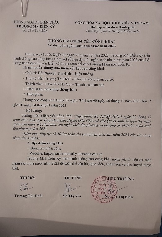 Thong bao niem yet cong khai ve du toan chi ngan sach nha nuoc nam 2023