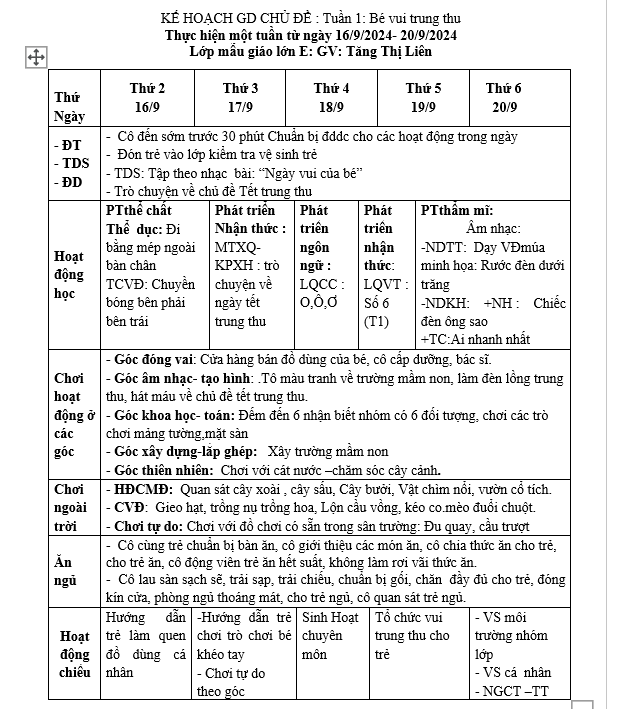 KH tuần 1 TRường mn Lớn E