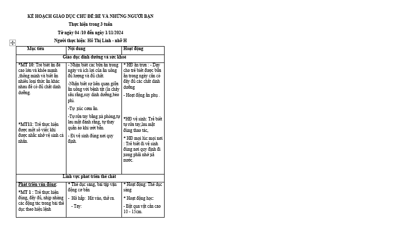 Mục tiêu LINH NHỠ H