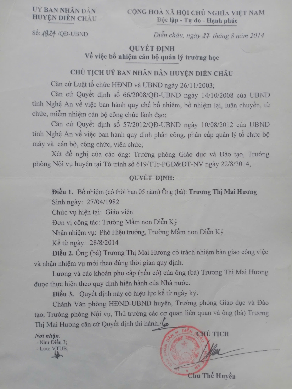 QĐ bổ nhiệm mai hương 14
