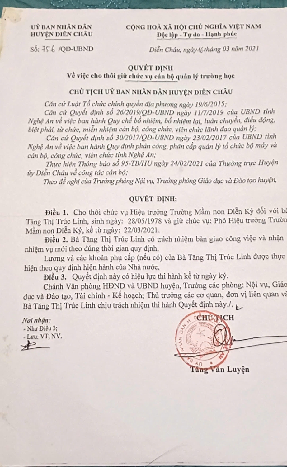 QĐ Thôi giữ chức vụ