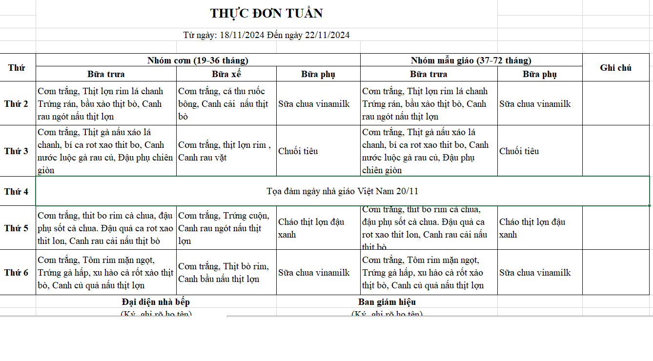 Thực đơn tuần 9