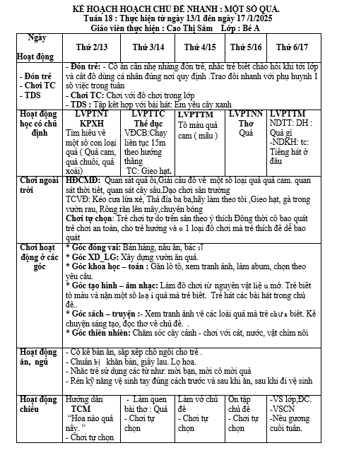 KH TUẦN 18 SÂM