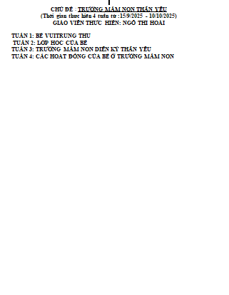 Kế hoạch CSGD và MTGD chủ đề Trường mầm non  Hoài 4G