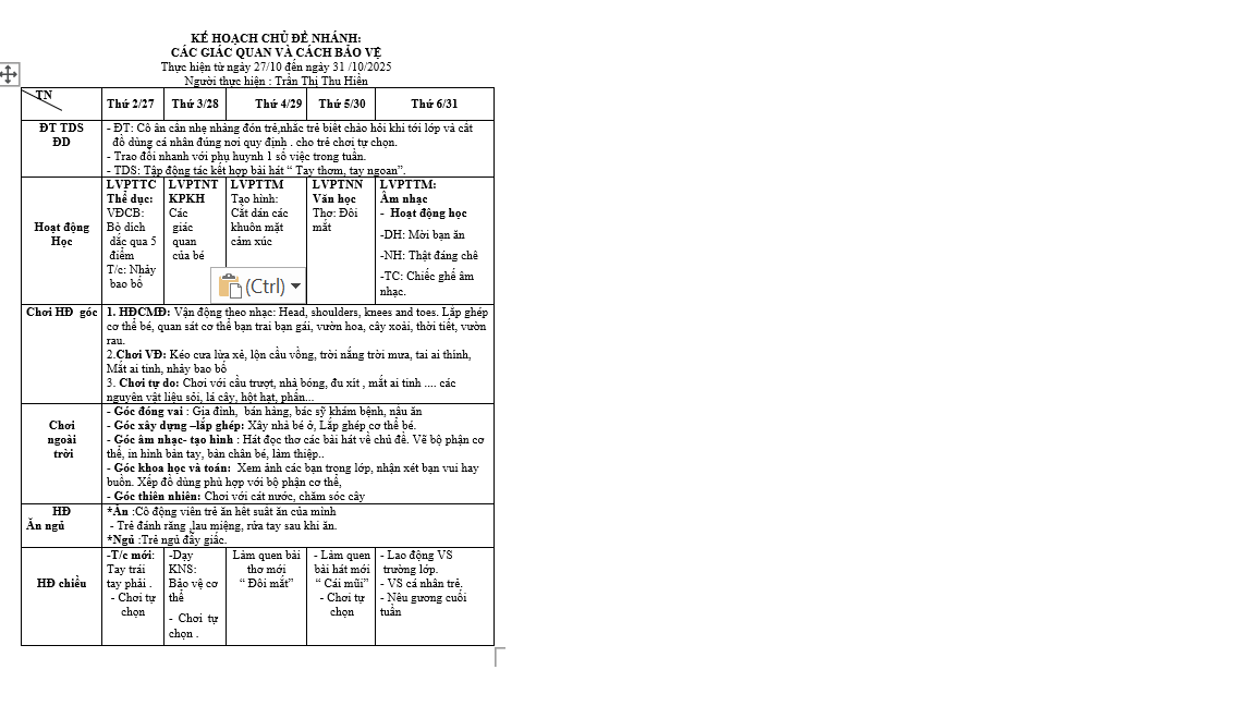 KẾ HOẠCH TUẦN 7 CHỦ ĐỀ BẢN THÂN TỪ NGÀY 27.10-31.10 NHỠ A