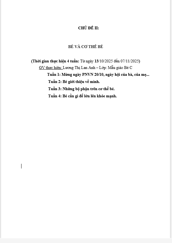 MỤC TIÊU CHỦ  ĐỀ BẢN THÂN BÉ C CÔ LAN ANH