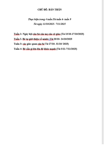 Mục Tiêu chủ đề bản thân lớp Nhỡ E