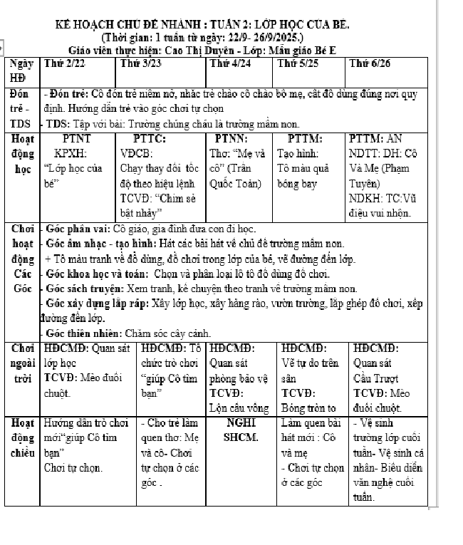 KHT Mầm non Tuần 2