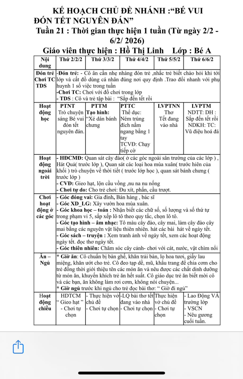 kế hoạch tuần 21