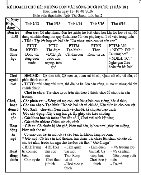 KHT18,những con vật sống dưới nước,từ 12 đến 16 tháng 01 năm 2026,bé d