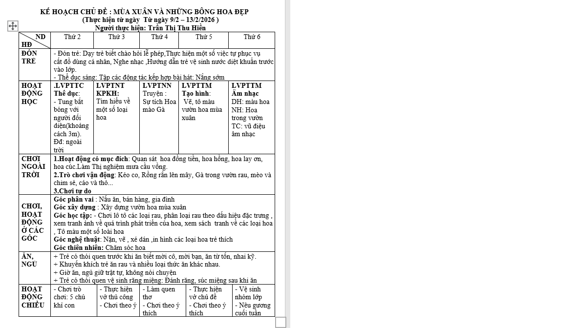 kế hoạch gd tuần 22 chủ đề thực vật nhỡ A