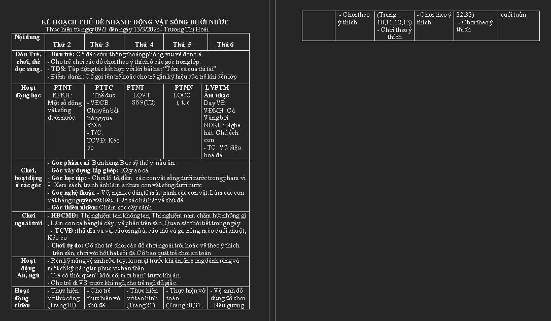 chủ đề động vật sống dưới nước