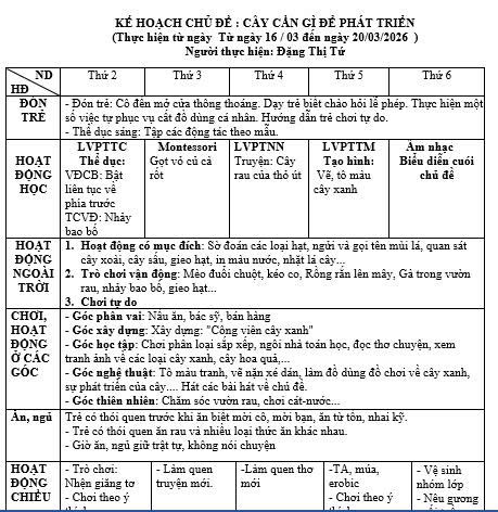 Tuần 26 cây cần gì để phát triển