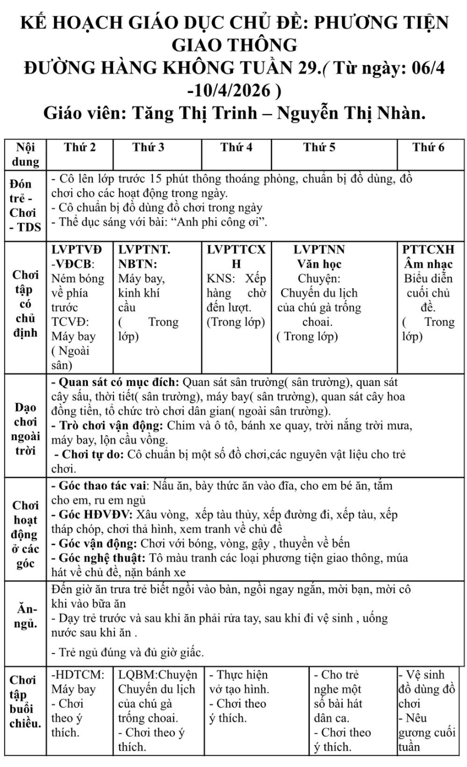 KHT 29 cđ PTGT đường hàng không. Từ ngày 6-10/4/2026. Trẻ A