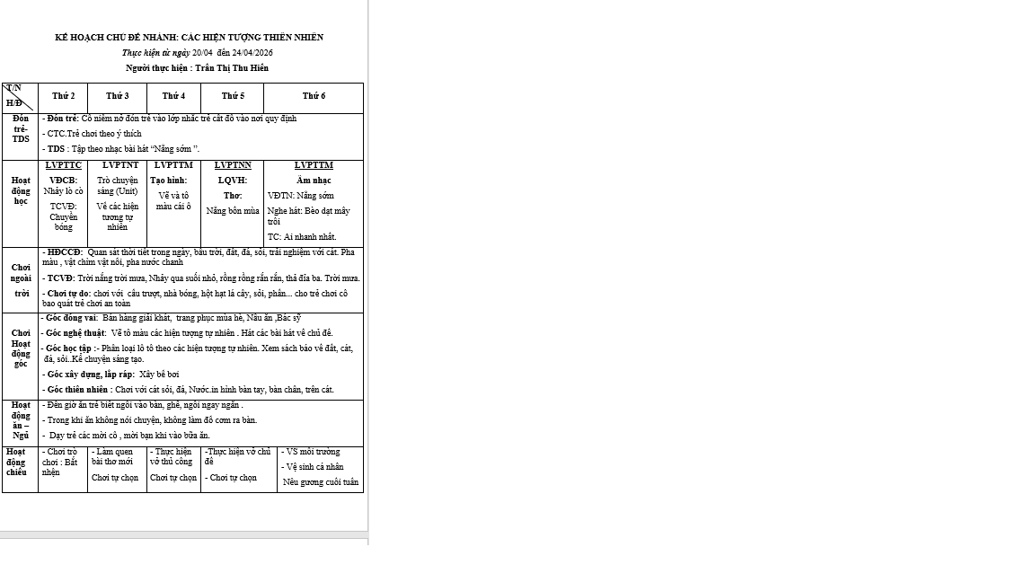 KẾ HOẠCH GD TUẦN 31 CHỦ ĐỀ HTTN NHỠ A